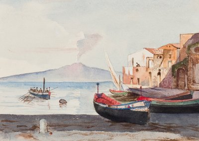 Vesuvius from Sorrento, with additions possibly by Princess Maria Annunziata di Borbone by Giacinto Gigante